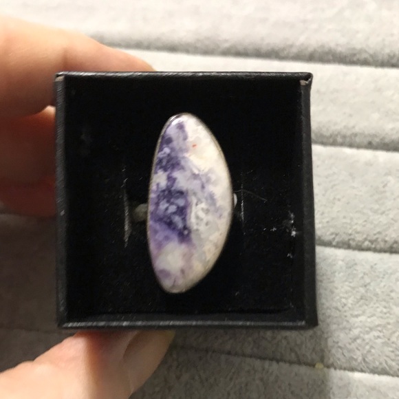 New Sterling Silver Adjustable Purple Wonky Morado Violet Flame Opal Ring Sz 7.5 - Picture 5 of 16